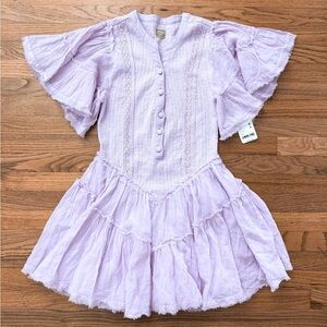 Free People Lavender Fia Mini Dress with Ruffled Sleeves